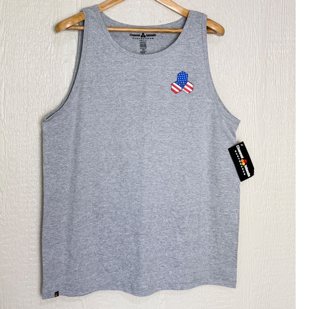 Channel Islands Surfboards Mens USA Hex Tank Top Heather Grey Slim Fit Large NEW